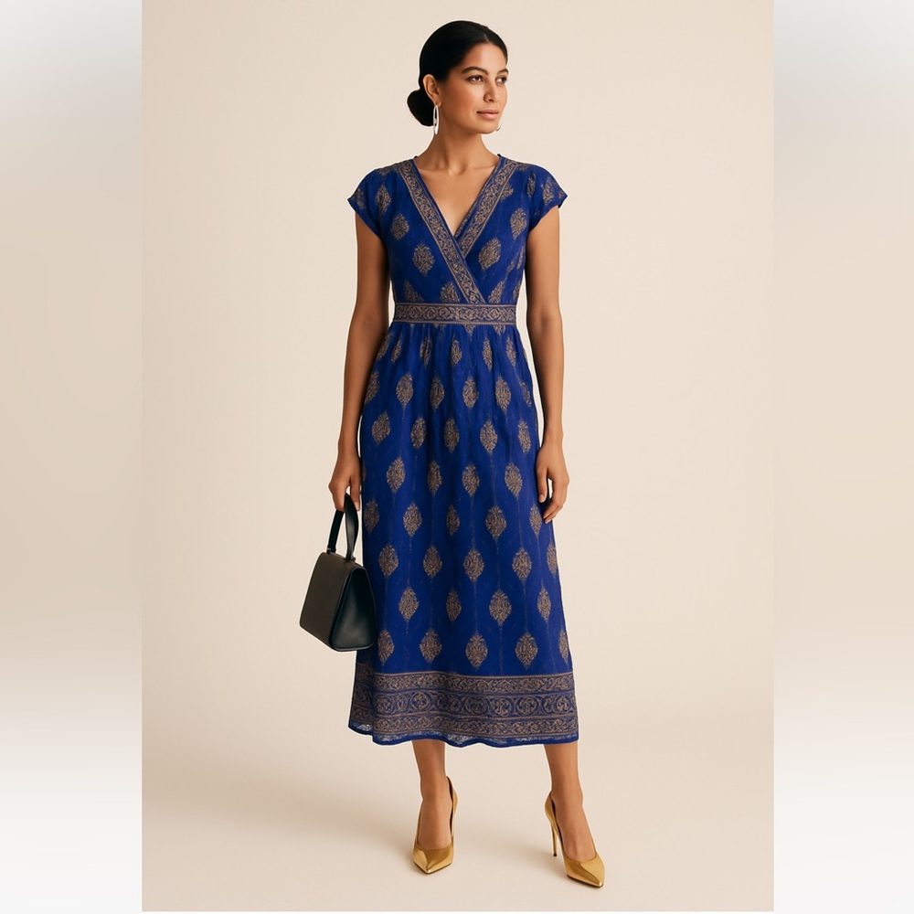 NWT Lapogee Royal Blue and Gold Maxi Dress